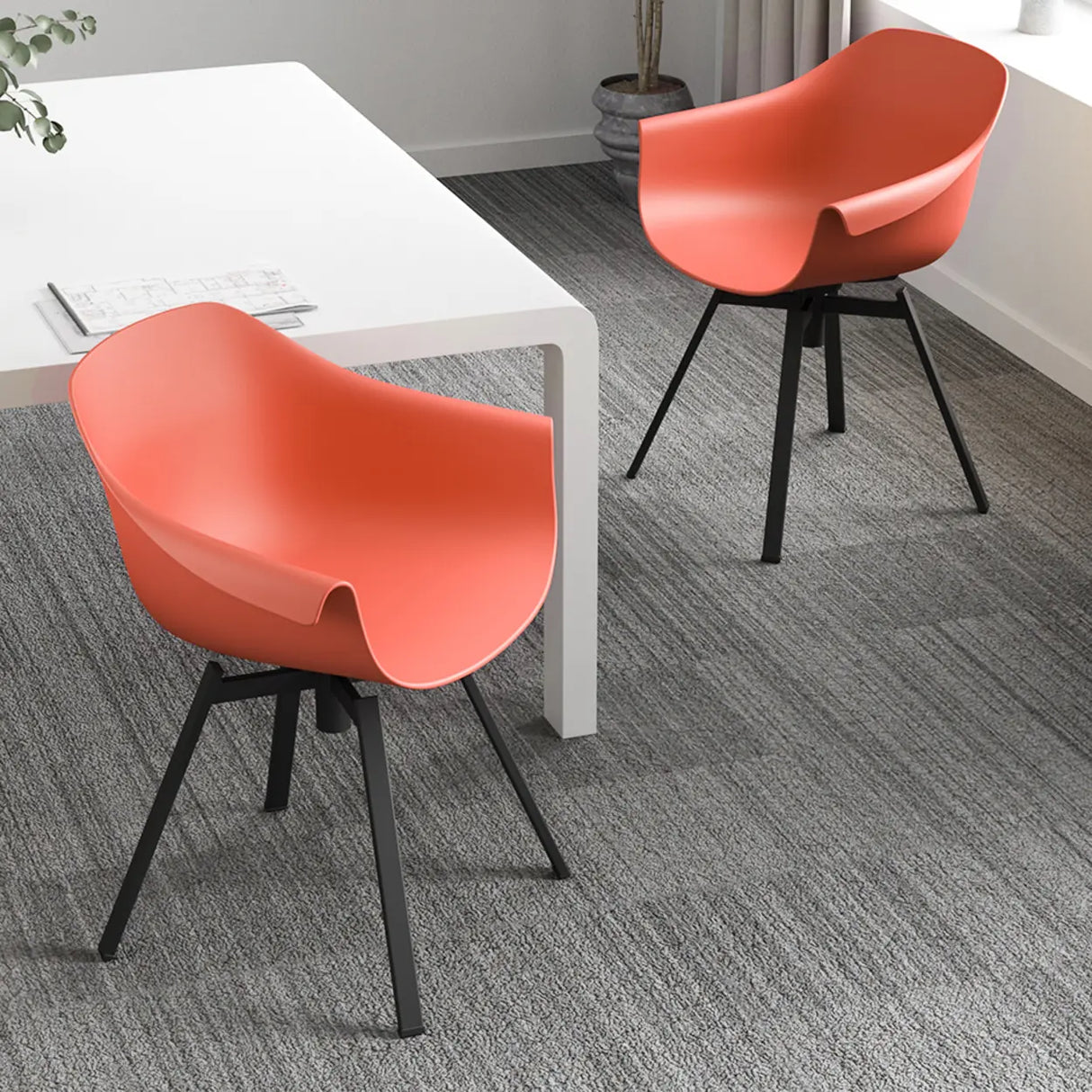 Yellow Casual Comfortable Curved Iron Office Chairs Image - 6