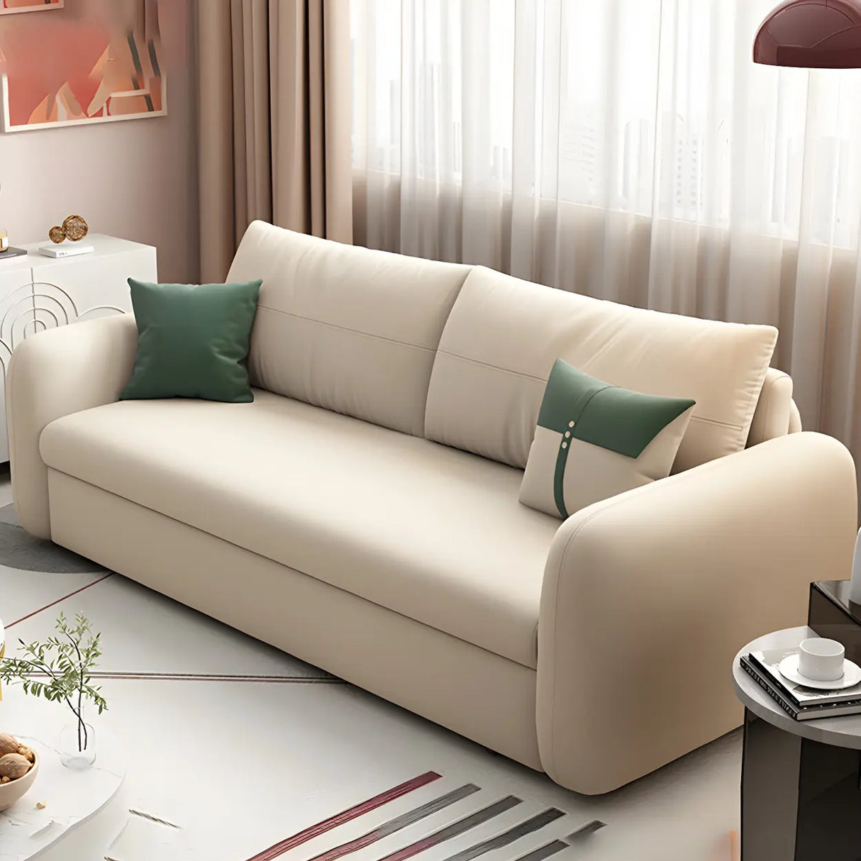 Yellow Cotton Blend Square Arm Pillow Back Sofa Bed Image - 1