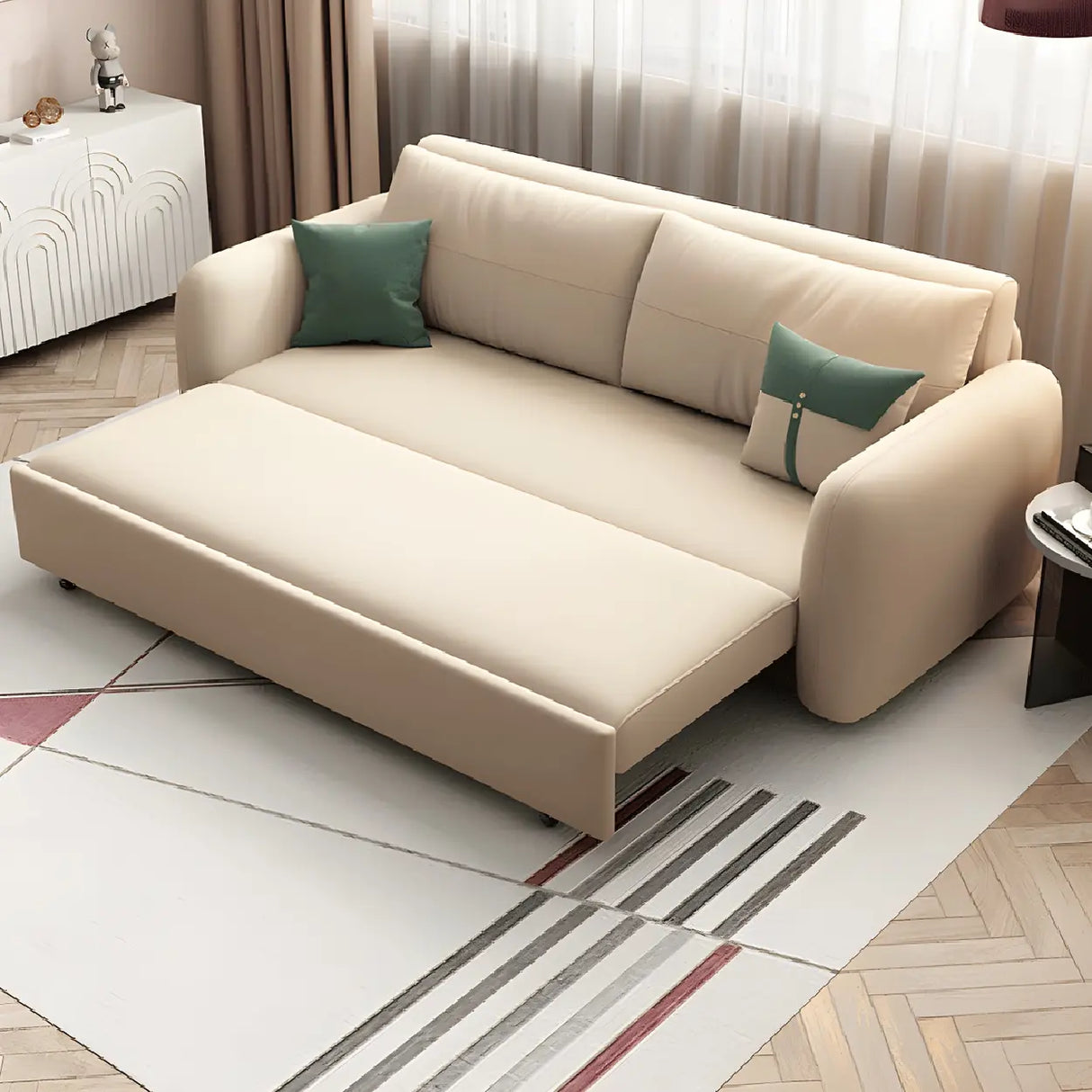 Yellow Cotton Blend Square Arm Pillow Back Sofa Bed Image - 3