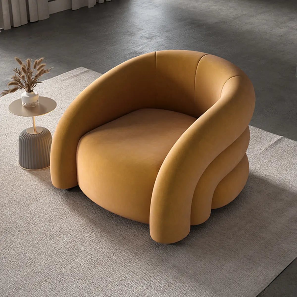 Yellow Frosted Velvet Curved Back Small Accent Chair Image - 1