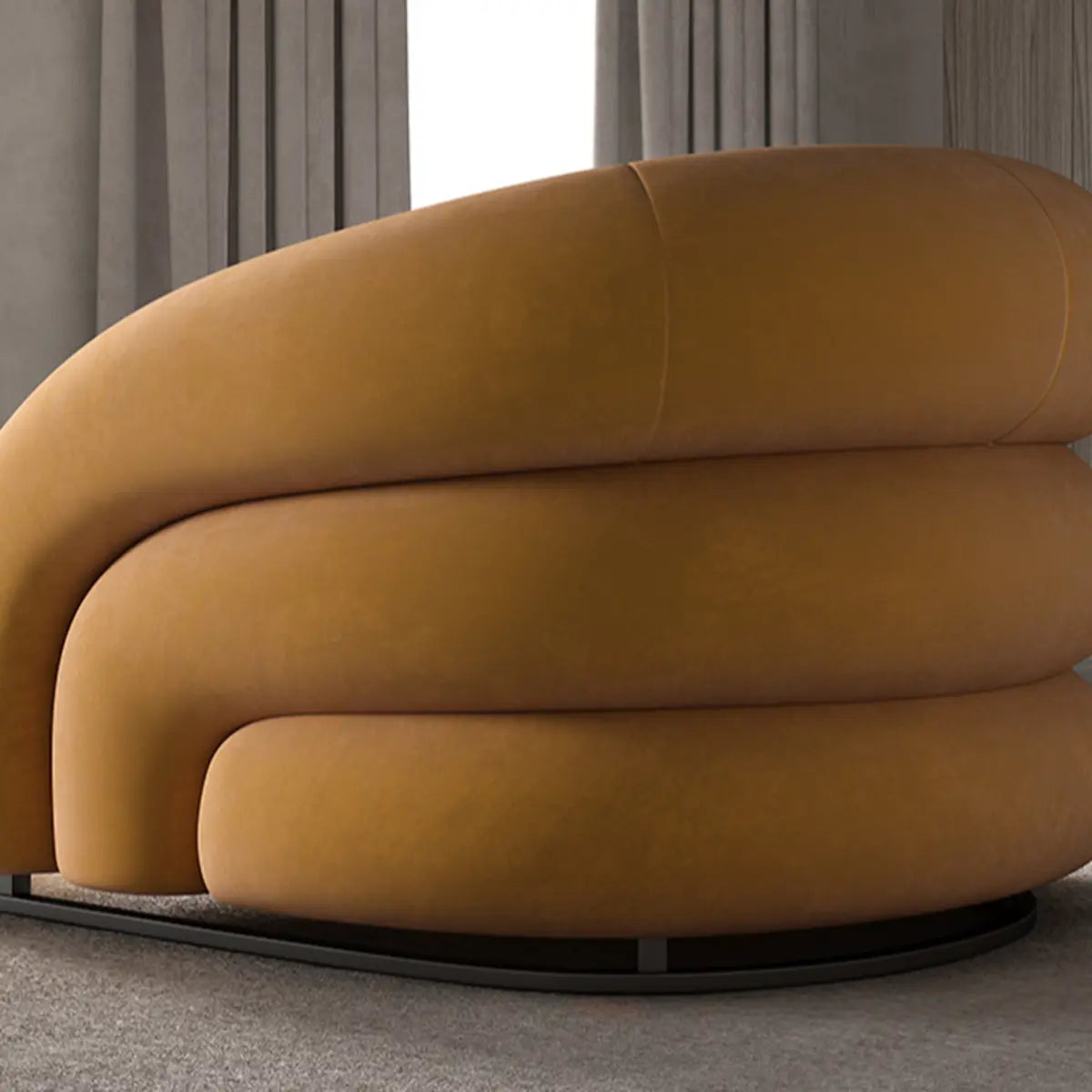 Yellow Frosted Velvet Curved Back Small Accent Chair Image - 13