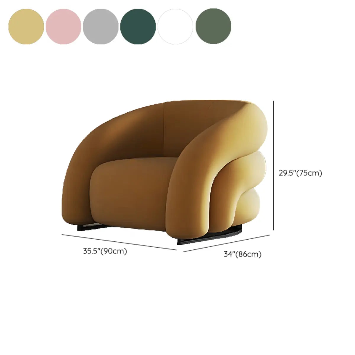 Yellow Frosted Velvet Curved Back Small Accent Chair 