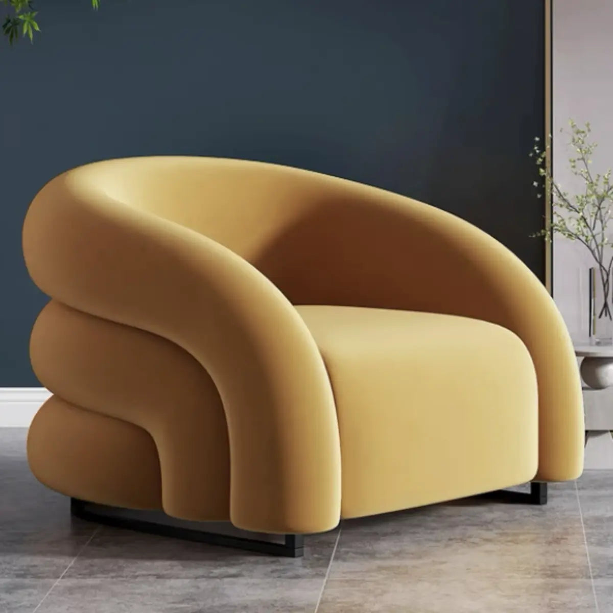 Yellow Frosted Velvet Curved Back Small Accent Chair Image - 2