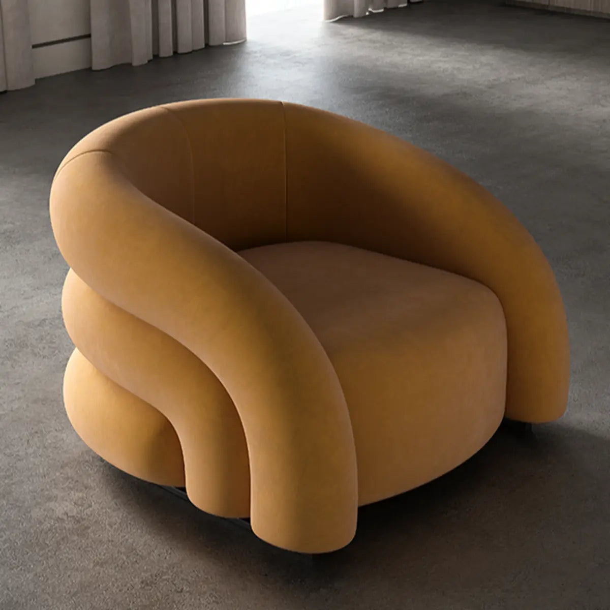 Yellow Frosted Velvet Curved Back Small Accent Chair Image - 6