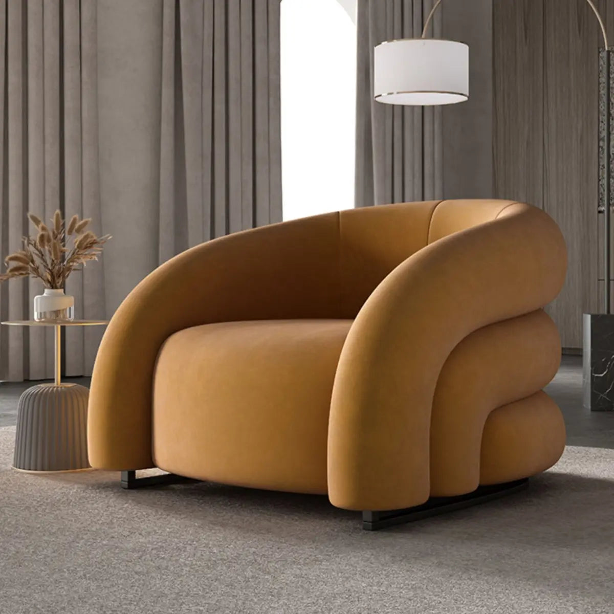 Yellow Frosted Velvet Curved Back Small Accent Chair Image - 8