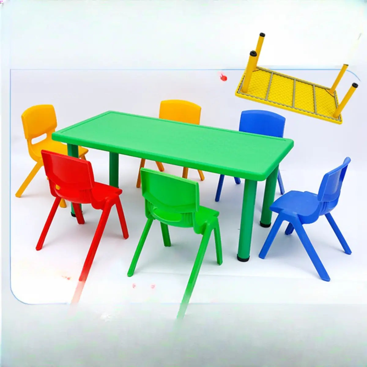 Yellow Rectangular Waterproof Toddler Table Cahir Set Image - 3