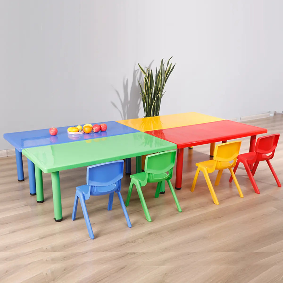 Yellow Rectangular Waterproof Toddler Table Cahir Set Image - 4