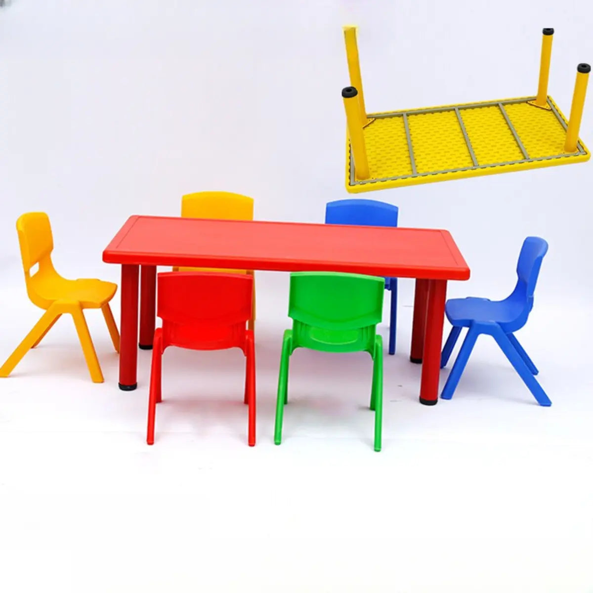 Yellow Rectangular Waterproof Toddler Table Cahir Set Image - 5