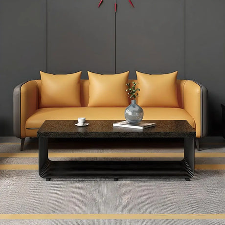 Yellow Removable Cushions Faux Leather 3-Seater Sofa Image - 1