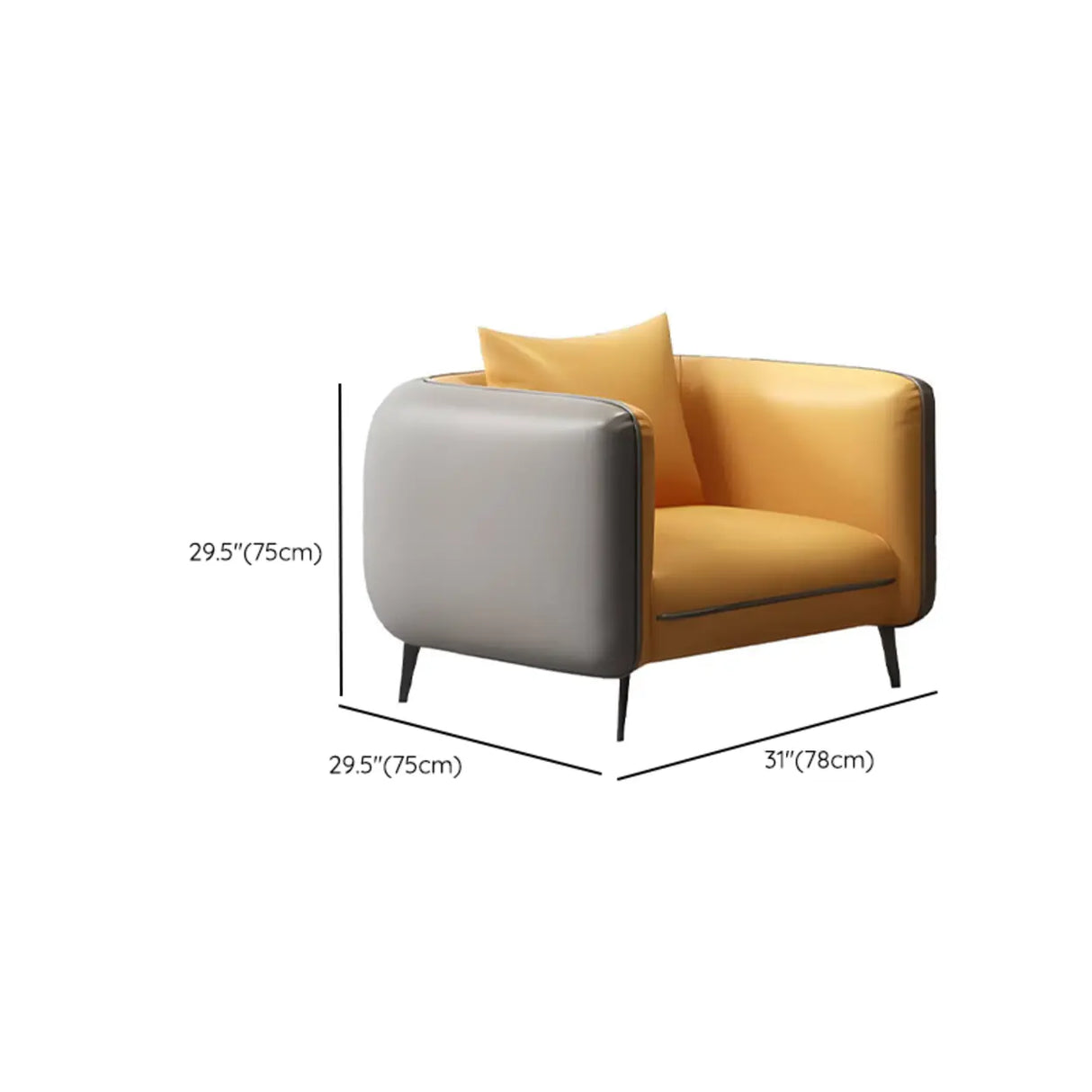 Yellow Removable Cushions Faux Leather 3-Seater Sofa 
