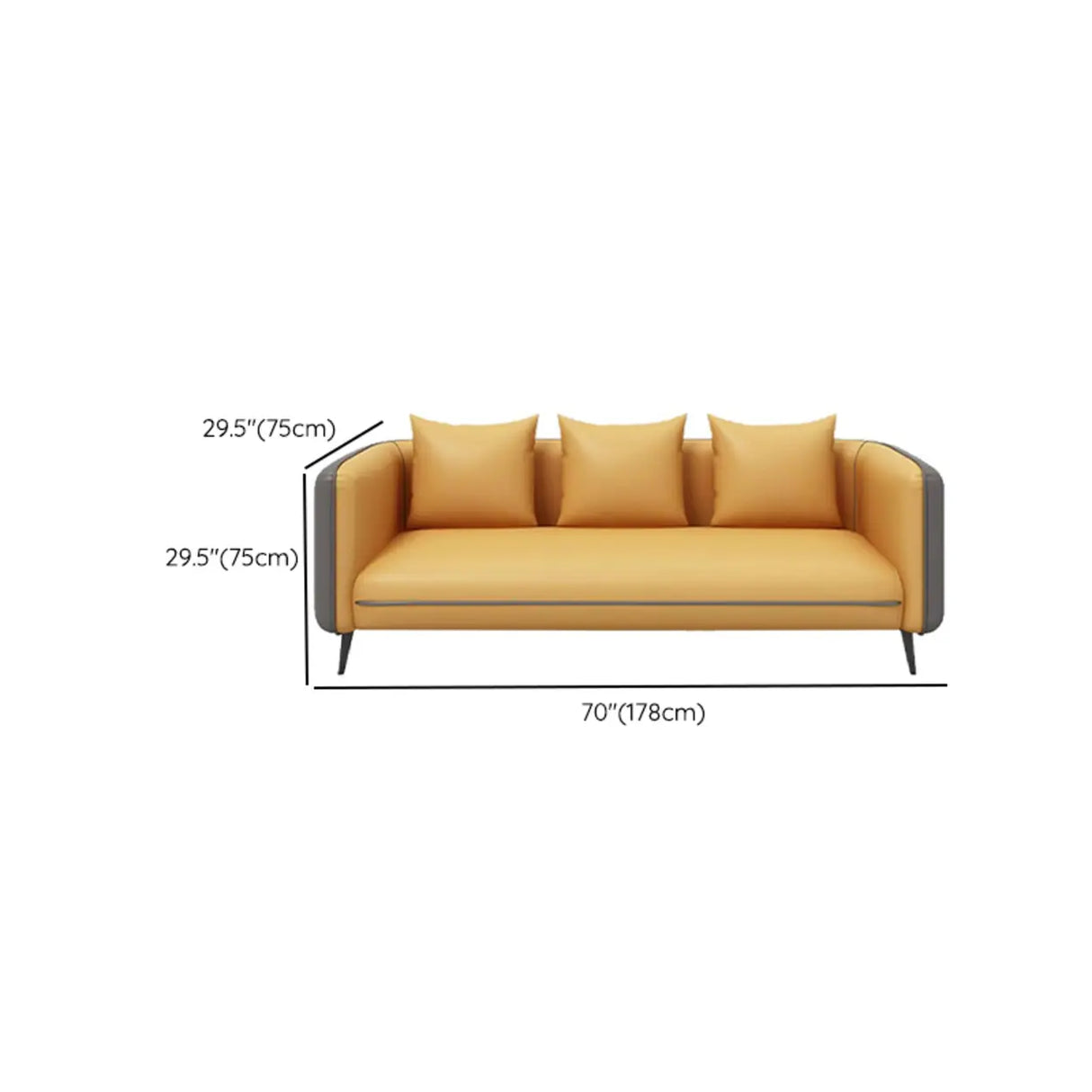 Yellow Removable Cushions Faux Leather 3-Seater Sofa Image - 14