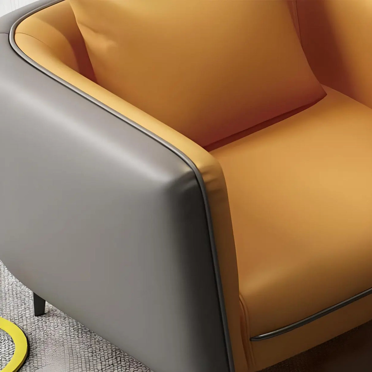 Yellow Removable Cushions Faux Leather 3-Seater Sofa Image - 4