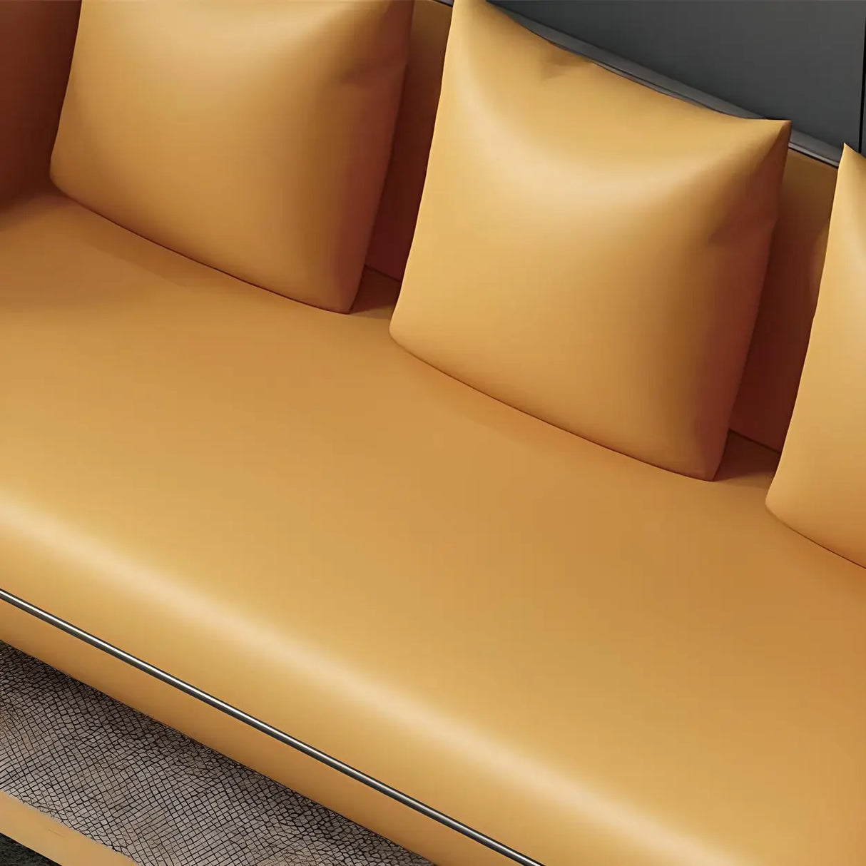 Yellow Removable Cushions Faux Leather 3-Seater Sofa Image - 6