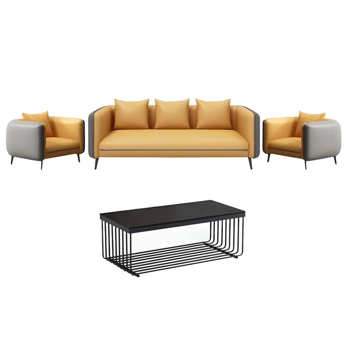 Yellow Removable Cushions Faux Leather 3-Seater Sofa Image - 7