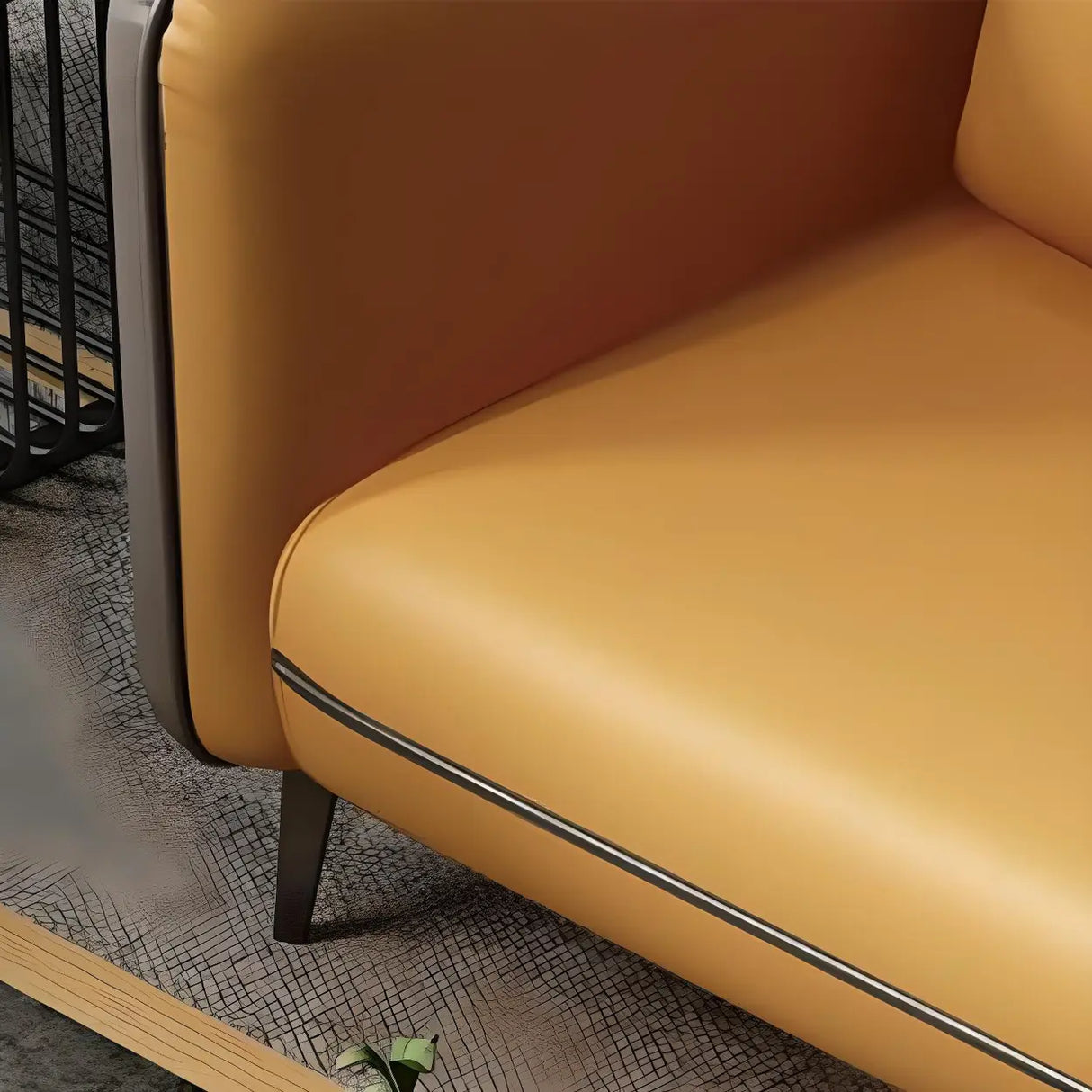 Yellow Removable Cushions Faux Leather 3-Seater Sofa Image - 8
