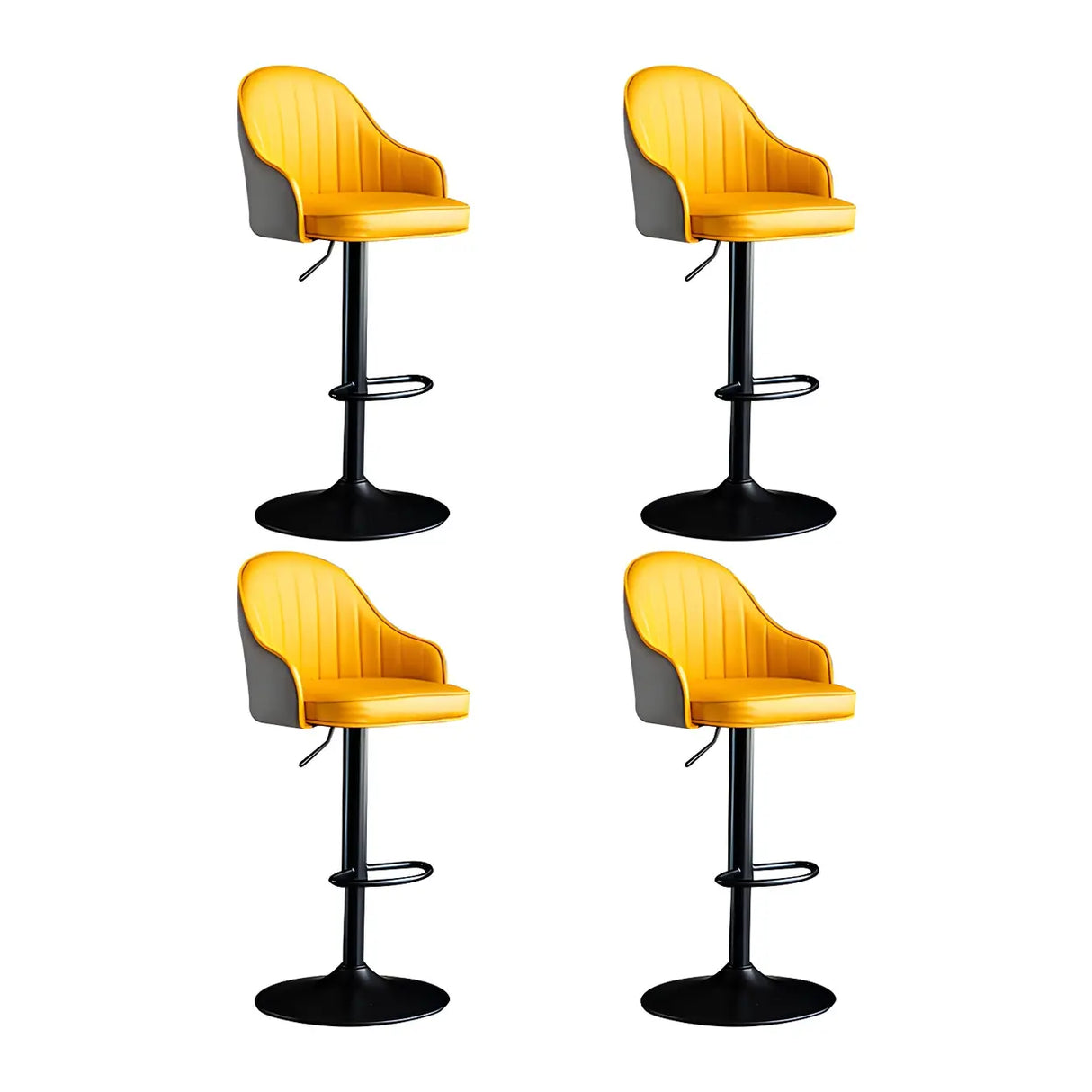 Yellow Round Metal Adjustable PU Leather Bar Stool Image - 63