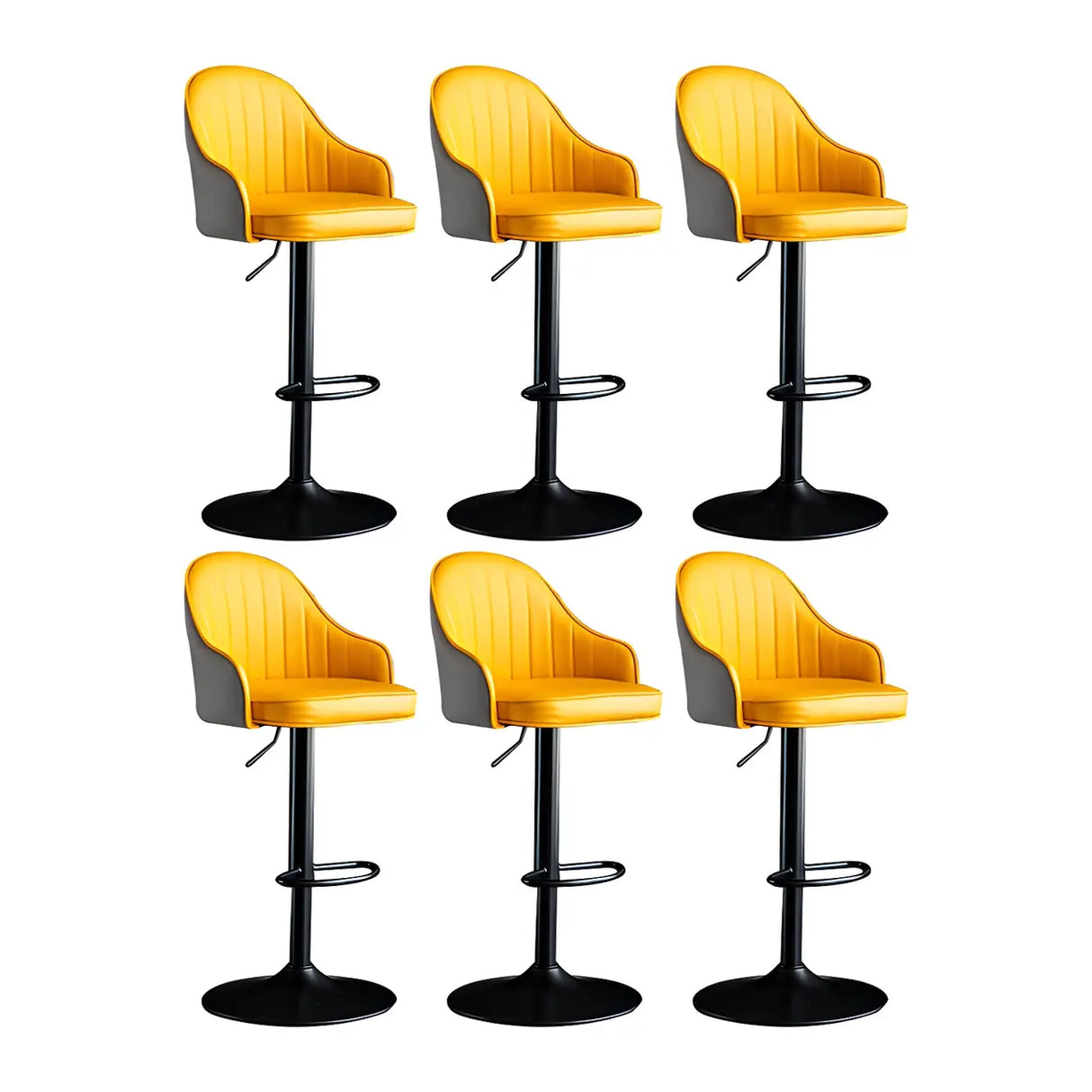 Yellow Round Metal Adjustable PU Leather Bar Stool Image - 64