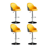 Yellow Round Metal Adjustable PU Leather Bar Stool Image - 68