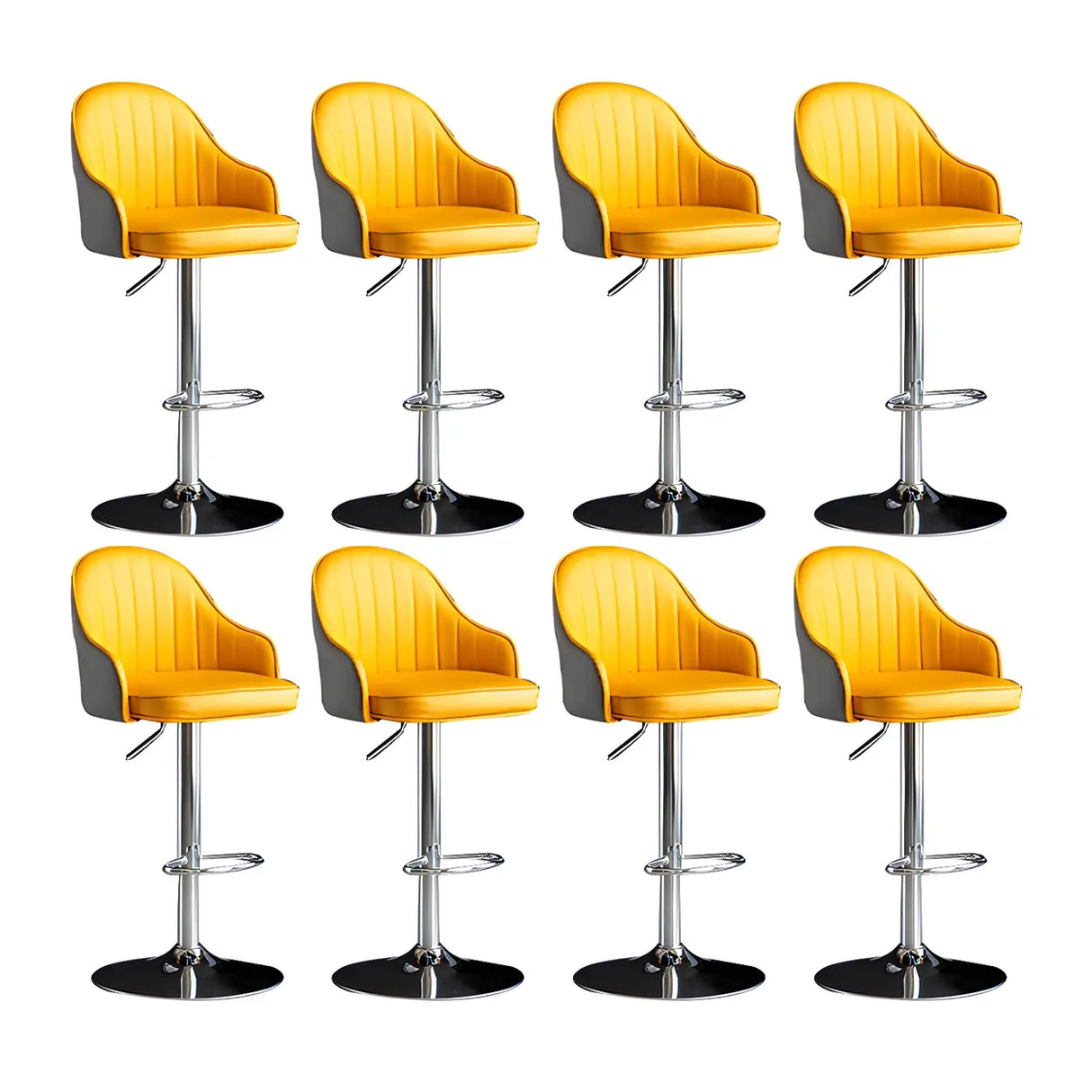 Yellow Round Metal Adjustable PU Leather Bar Stool Image - 70