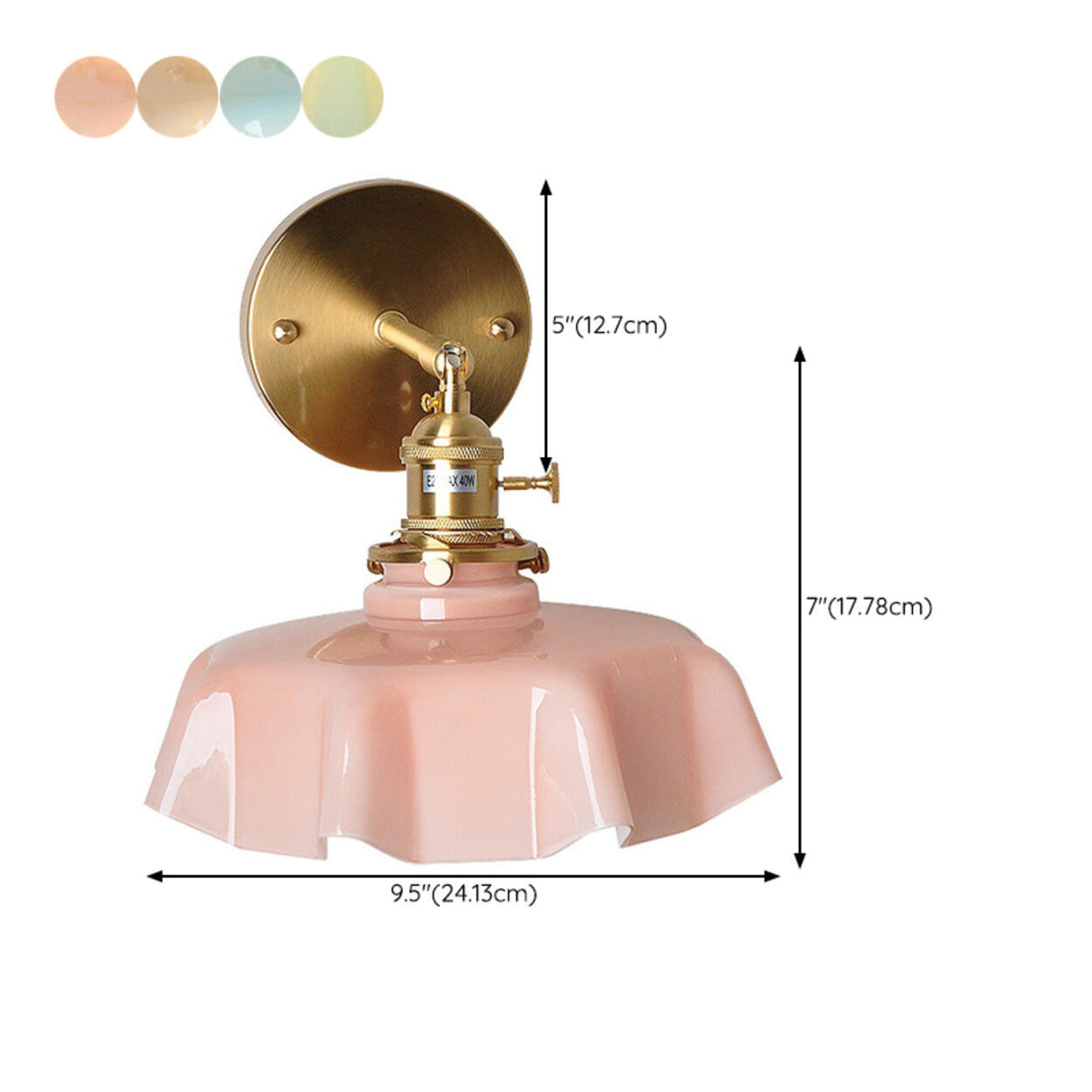 Yellow Scalloped Ceramic Shade Gold Arm Wall Sconce 