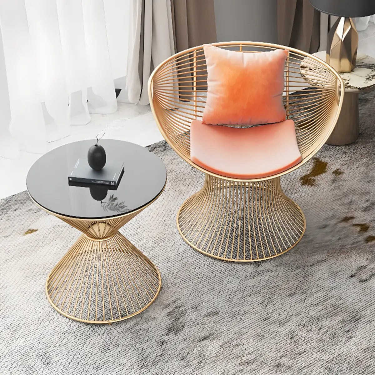 Yellow Skin-Friendly Velvet Fixed Back Papasan Chair Image - 4