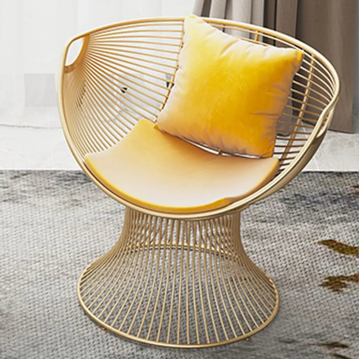 Yellow Skin-Friendly Velvet Fixed Back Papasan Chair Image - 5