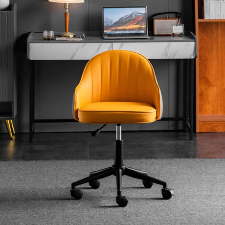 Yellow Swivel Leather Adjustable Seat Height Office Chair Image - 1