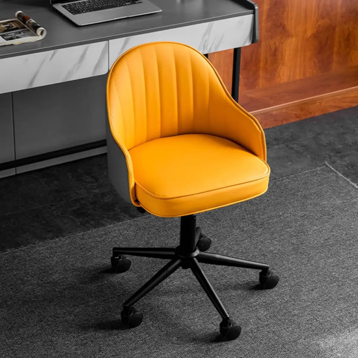 Yellow Swivel Leather Adjustable Seat Height Office Chair Image - 4