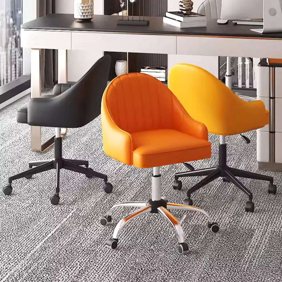 Yellow Swivel Leather Adjustable Seat Height Office Chair Image - 6