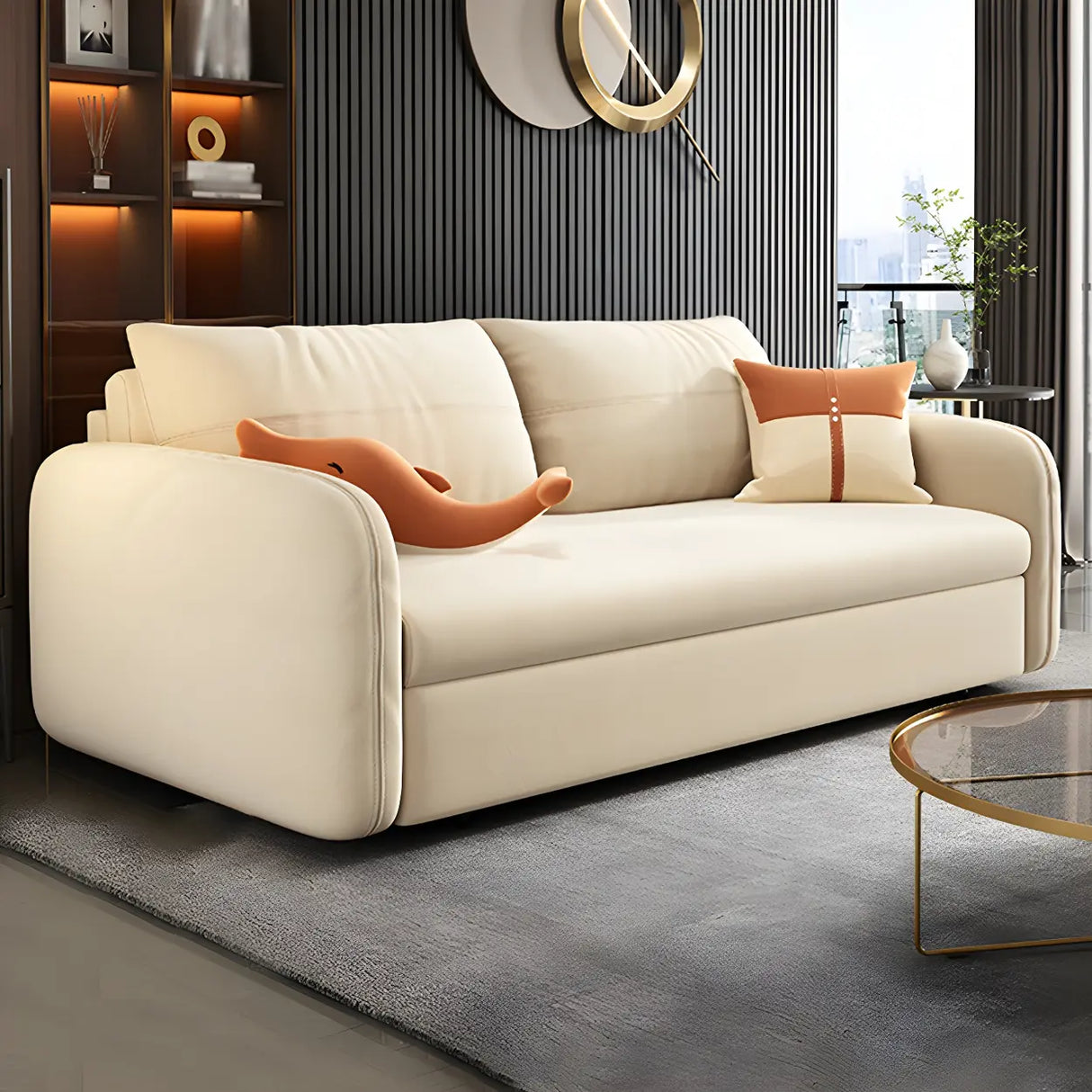 Yellow Velvet Square Arm Sleeper Sofa with Storage Image - 2