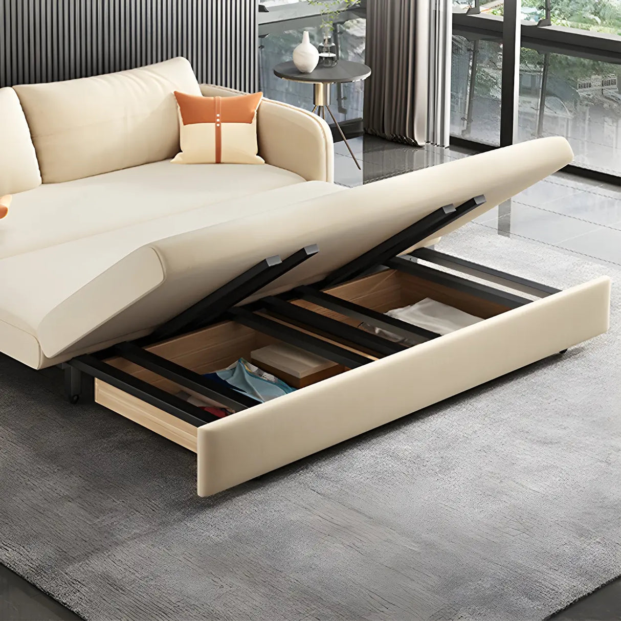 Yellow Velvet Square Arm Sleeper Sofa with Storage Image - 3