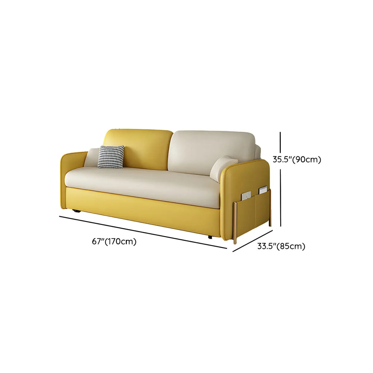 Yellow Water Resistant Loose Back Storage Sofa Bed Image - 10