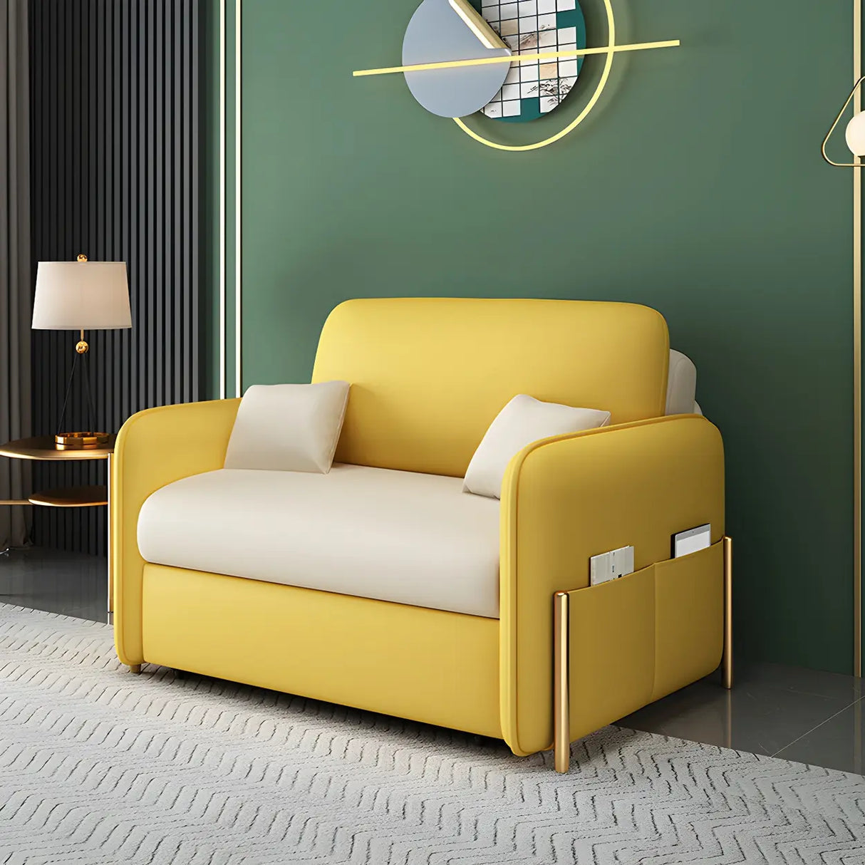 Yellow Water Resistant Loose Back Storage Sofa Bed Image - 2