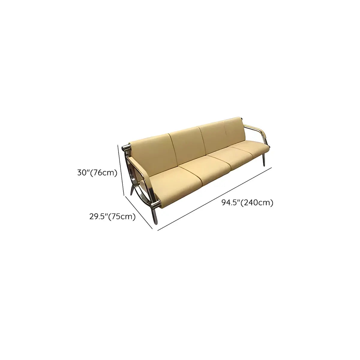 Yellow Waterproof Leather Upholstered Back 3-Seats Sofa Image - 16