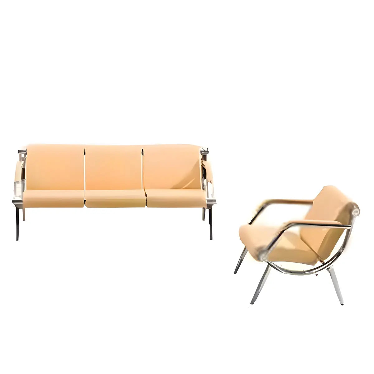 Yellow Waterproof Leather Upholstered Back 3-Seats Sofa Image - 2
