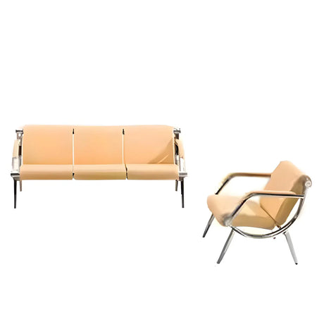 Yellow Waterproof Leather Upholstered Back 3-Seats Sofa Image - 2