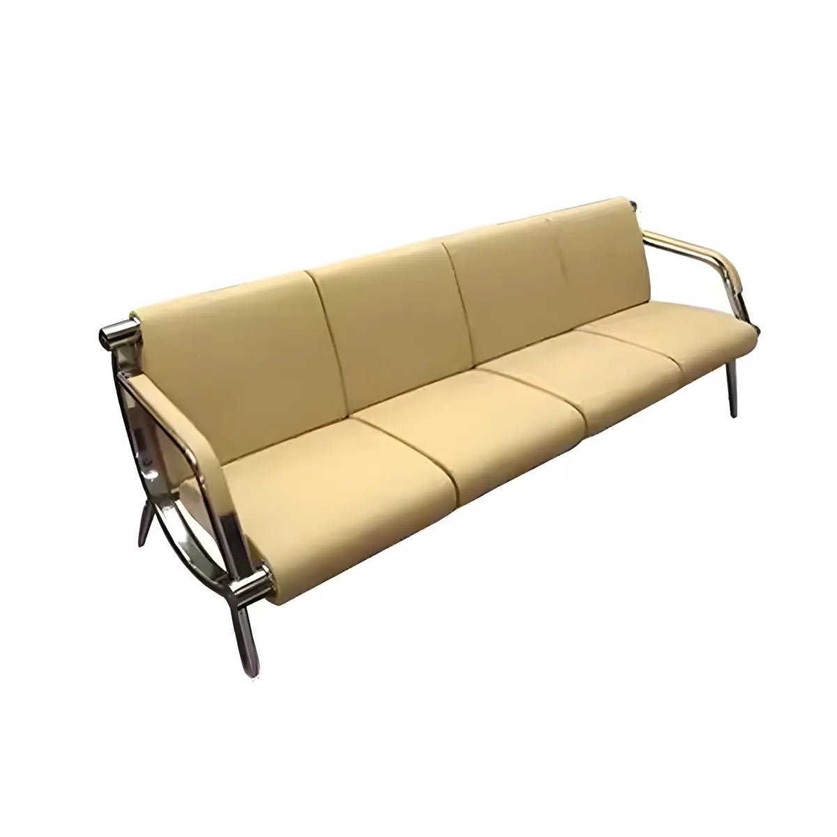 Yellow Waterproof Leather Upholstered Back 3-Seats Sofa Image - 3