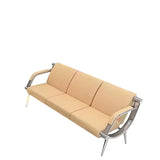 Yellow Waterproof Leather Upholstered Back 3-Seats Sofa Image - 5