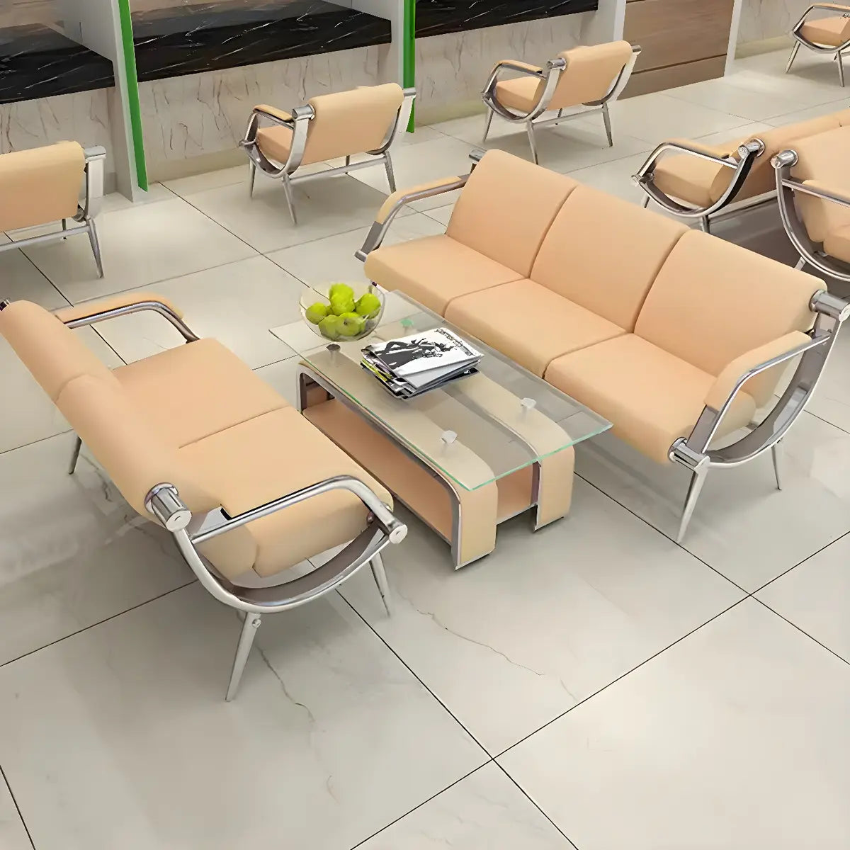 Yellow Waterproof Leather Upholstered Back 3-Seats Sofa Image - 6