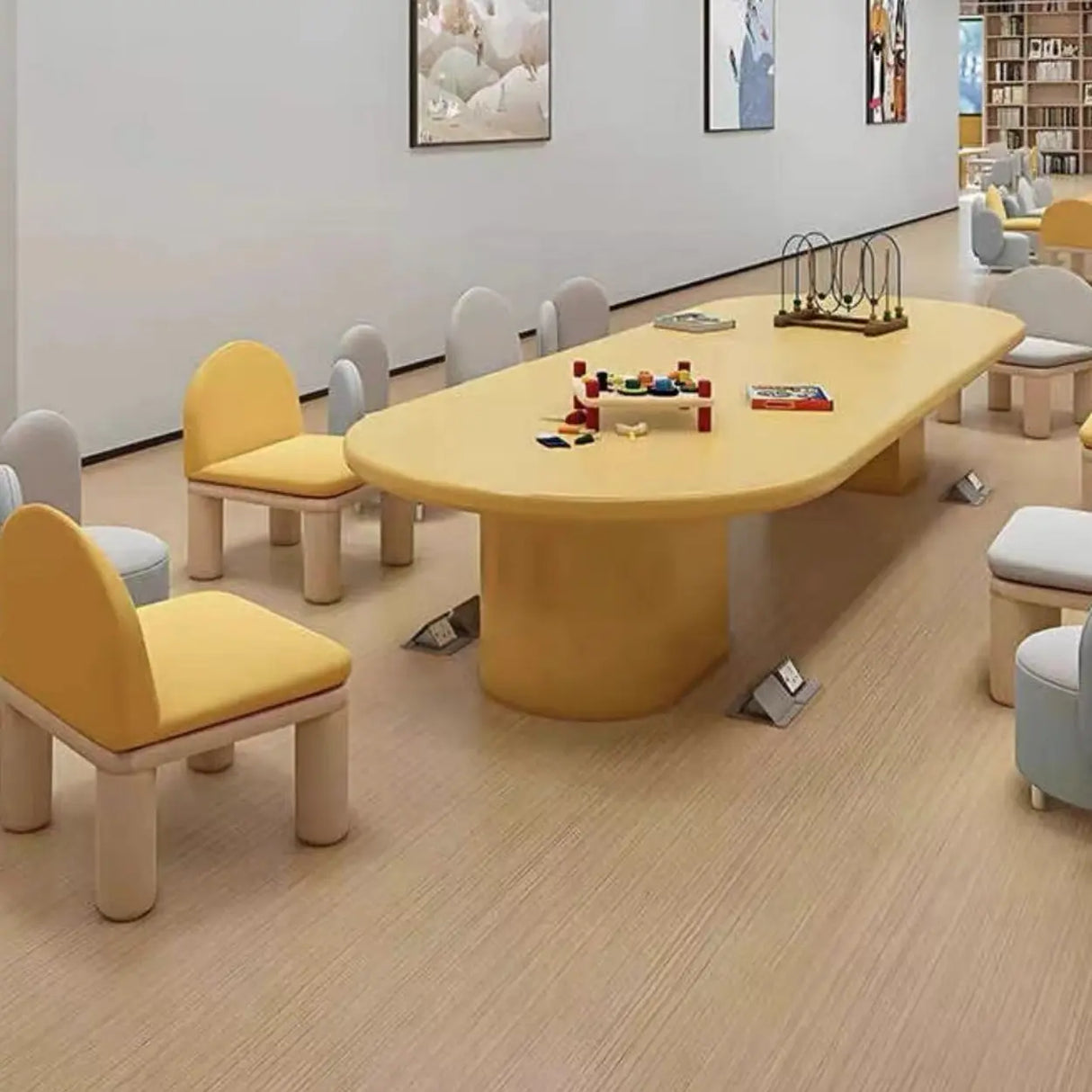 Yellow Wood Oval Toddler Activity Table Chair Set Image - 5