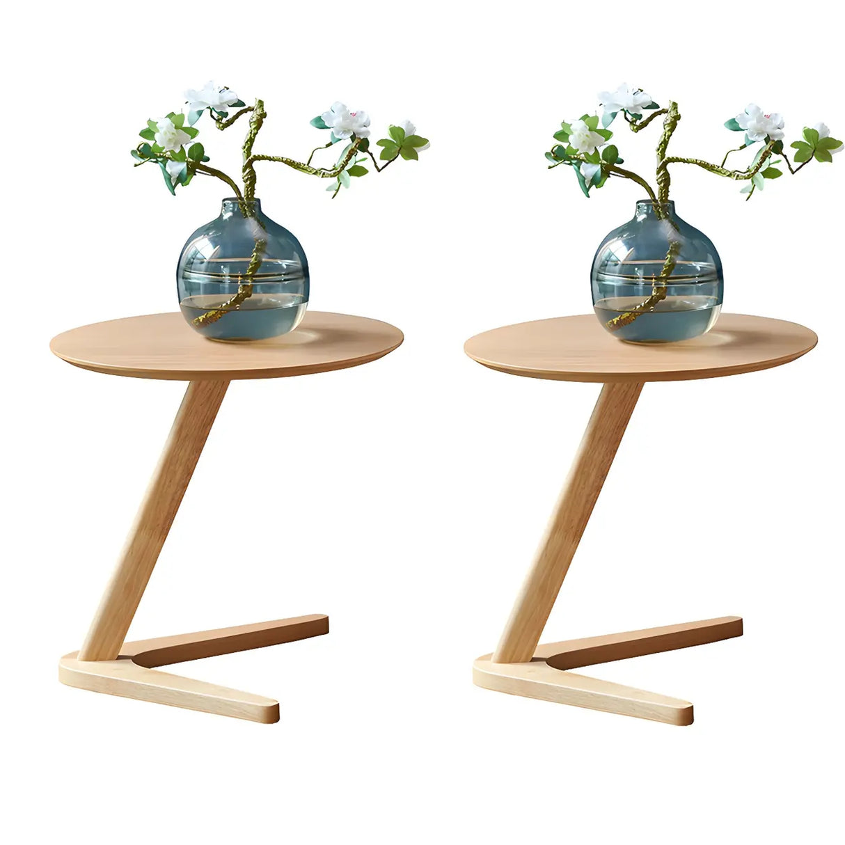 Z-Shaped Round Wood Walnut Finish Side Table Image - 10