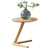 Z-Shaped Round Wood Walnut Finish Side Table Image - 9